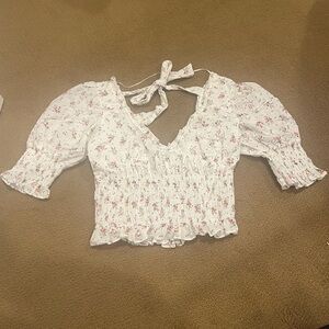 Floral White Puff Sleeve Top